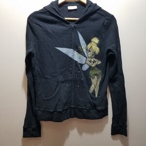 Disney Tinker Belle Black Cotton Zip Hoodie Waffle Thermal XL Peter Pan Y2K